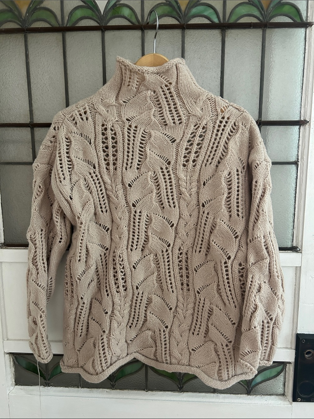 Brand New Hand knit Turtleneck Cable Knit Sweater - Cream